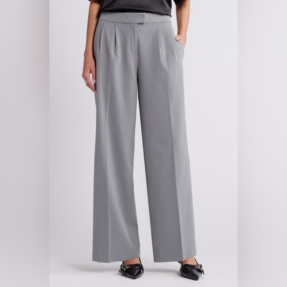 Gray High-Waisted Wide-Leg Trousers